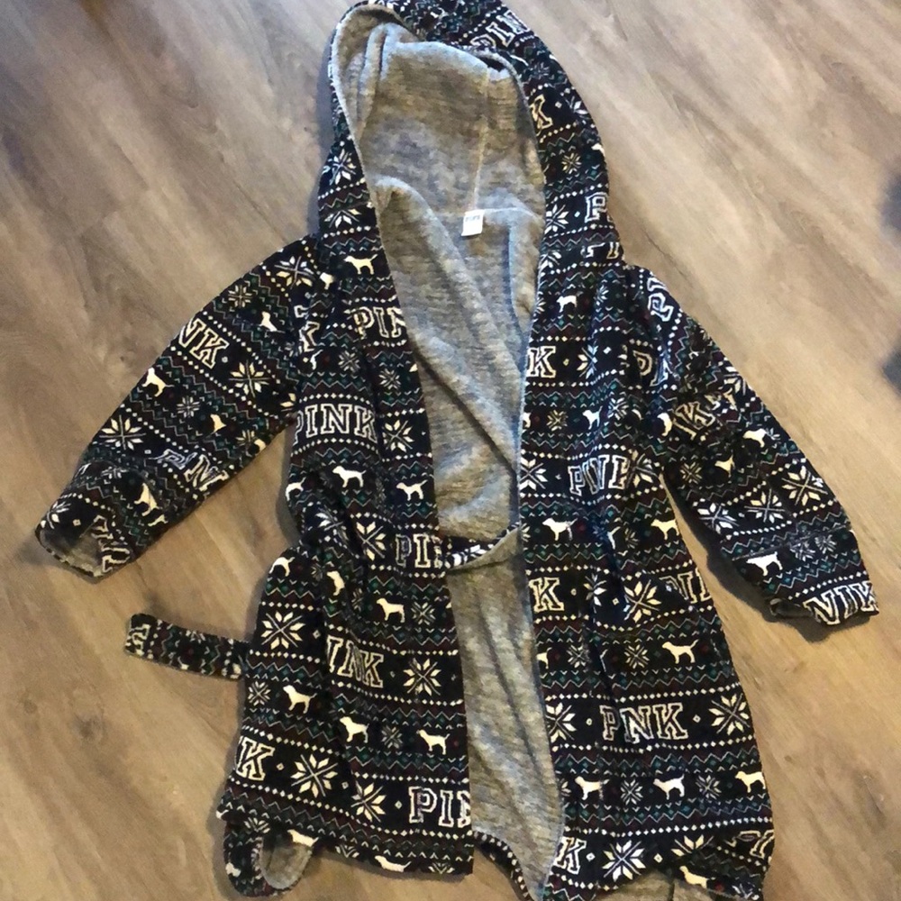 A reversible Pink holiday robe